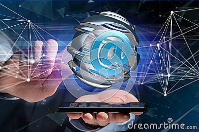 Arobase symbol displayed in a sliced sphere - 3D rendering Stock Photo
