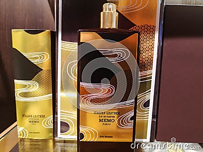 Aroma from the group leather unisex for men and women Italian Leather Memo Paris from Memo in the perfume and cosmetics store on Editorial Stock Photo