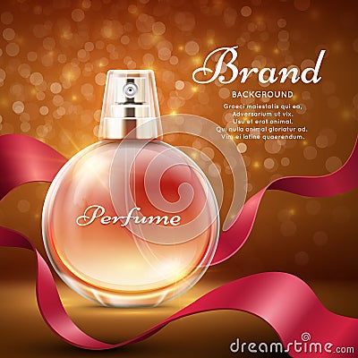 Aroma sweet perfume with red silk ribbon romantic gift vector background Vector Illustration