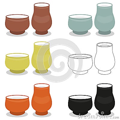 Aroma tea cup pair sets of different cly types Vector Illustration