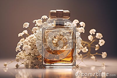 woman perfume flower scent cosmetic aroma smell fragrance glass bottle natural. Generative AI. Stock Photo