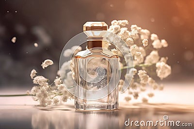 aroma woman smell beauty flower cosmetic scent glass fragrance perfume bottle. Generative AI. Stock Photo