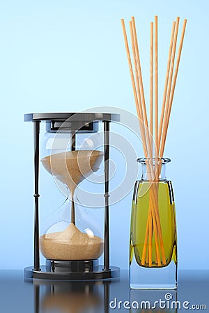 Aromatherapy Air Freshener with Sand Hourglass. 3d Rendering Stock Photo