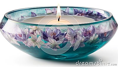 Aromatherapy candle in blue vase brings relaxation and wellbeing generated by AI Stock Photo