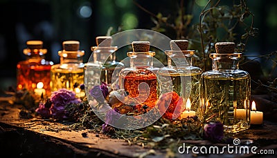 Aromatherapy candle relaxes with herbal scents in nature embrace generated by AI Stock Photo