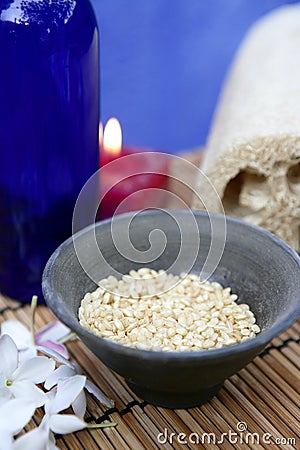 Aromatherapy, candle, sea marine natural sponge Stock Photo