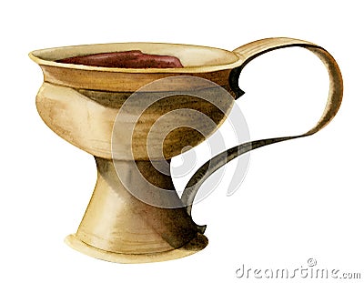 Aromatherapy incense bowl watercolor illustration. Wellness burning aroma lamp. Meditation, relaxation elements Cartoon Illustration