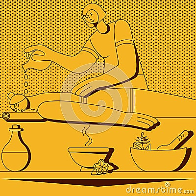 Aromatherapy massage. Retro style Cartoon Illustration