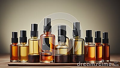 Aromatherapy oil bottle, herbal medicine for relaxation and wellbeing generated by AI Stock Photo