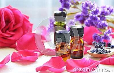 Aromatherapy oils with roses Stock Photo