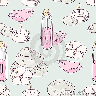 Aromatherapy and spa hand drawn seamless pattern Vector Illustration
