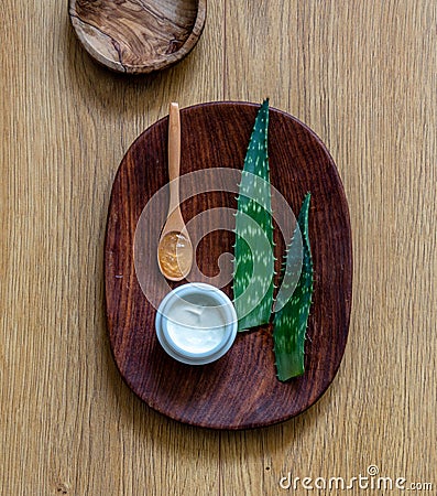 Aromatherapy and wellbeing with aloe vera leaves for homemade gel Stock Photo