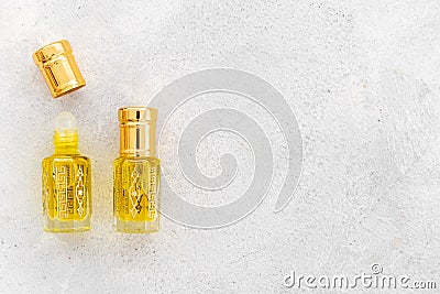 Aromatic Arabic essential oil - perfume in glass bottles Stock Photo