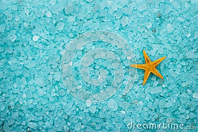 Aromatic bath salt and starfish background Stock Photo