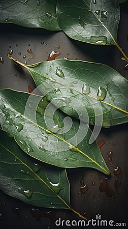 Aromatic Bay leaves Spice Vertical Background. Stock Photo