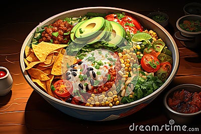 Aromatic Bowl mexican rice meat. Generate Ai Stock Photo