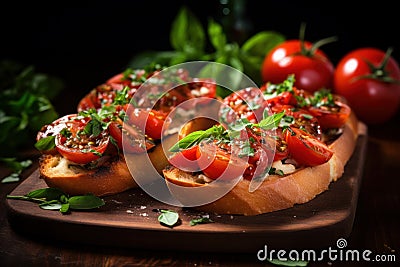 Aromatic Bruschetta tomato appetizer. Generate Ai Stock Photo