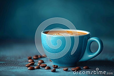 Aromatic coffee experience hot cappuccino in a charming blue cup Stock Photo