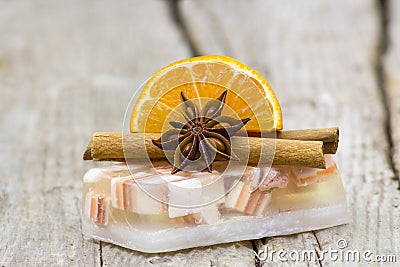 Aromatic glycerin soap, orange and spices Stock Photo