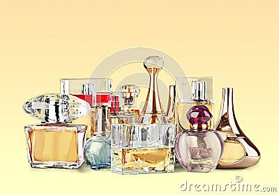 Aromatic Perfume bottles on background Stock Photo