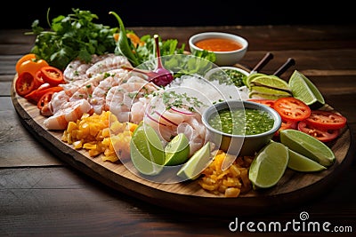 Aromatic Peruvian ceviche platter. Generate ai Stock Photo