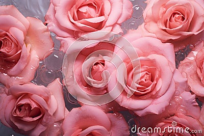 Aromatic Rose pink drops closeup. Generate Ai Stock Photo