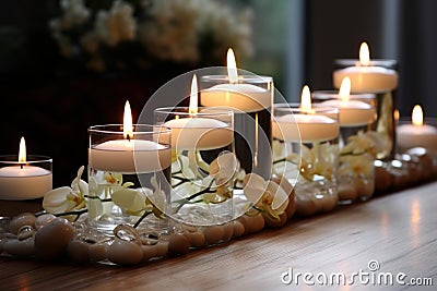 Aromatic Spa relax table room. Generate Ai Stock Photo