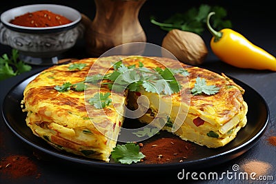 Aromatic Spanish Omelette Tortilla Espanola - Delicious and Perfect for Any Occasion or Gathering Stock Photo