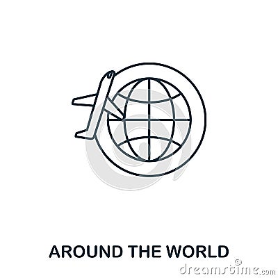 Around The World icon. Outline thin line style from airport icons collection. Pixel perfect Around The World icon for Vector Illustration