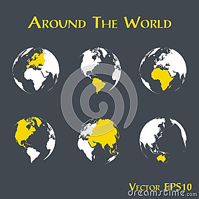 Around the world outline of world map and continent Vector Illustration