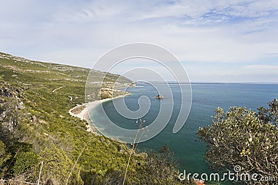 Arrabida Mountain and Portinho Beach Stock Photo