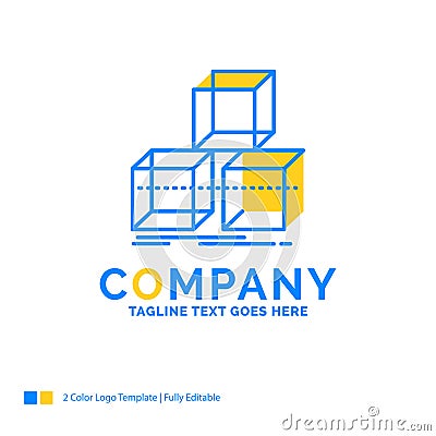 Arrange, design, stack, 3d, box Blue Yellow Business Logo templa Vector Illustration