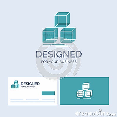 Arrange, design, stack, 3d, box Business Logo Glyph Icon Symbol for your business. Turquoise Business Cards with Brand logo Vector Illustration