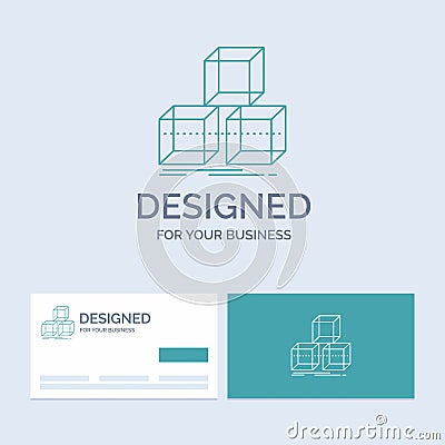 Arrange, design, stack, 3d, box Business Logo Line Icon Symbol for your business. Turquoise Business Cards with Brand logo Vector Illustration