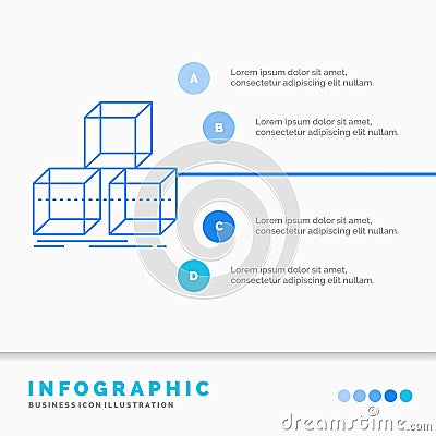 Arrange, design, stack, 3d, box Infographics Template for Website and Presentation. Line Blue icon infographic style vector Vector Illustration