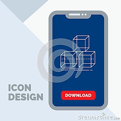 Arrange, design, stack, 3d, box Line Icon in Mobile for Download Page Vector Illustration