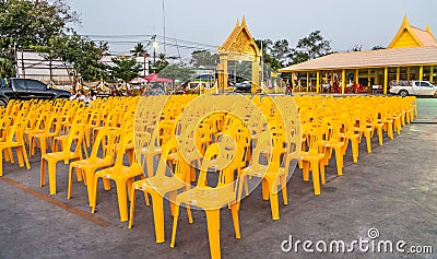 Arrange yellow seat in temple. Editorial Stock Photo