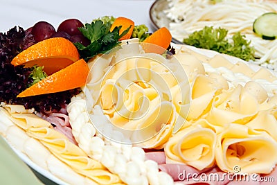 Arranged chees and meat products Stock Photo