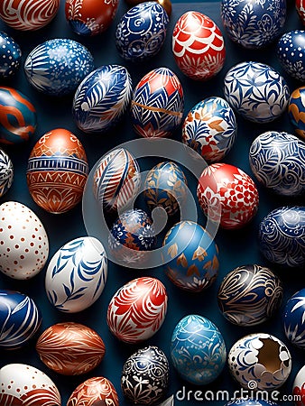 arranged colored eggs for Easter Stock Photo