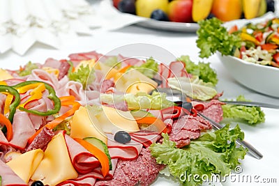 Arranged meat and chees products Stock Photo