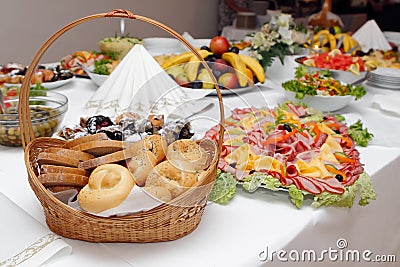 Arranged meat and chees products Stock Photo