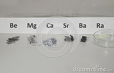 Arrangement with the elements of the second main groupof the periodic system. Stock Photo