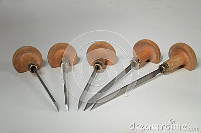 Arrangement with graving tools with cutting edges in different shapes Stock Photo