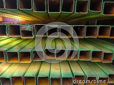 arrangement of rectangular steel box with rustproof paint Stock Photo