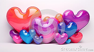 an arrangement of several of different colored hearts Stock Photo