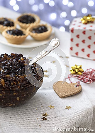 Arrangement of traditional Christmas mincemeat Stock Photo