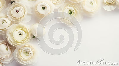 Cream Ranunculus: A Gothic Aesthetic Flat Lay With Soft Color Blending Stock Photo