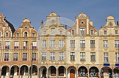 Arras, France. Grande Place Flemish facades Editorial Stock Photo