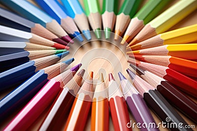 an array of colored pencils laid out on a designer sketchpad Stock Photo