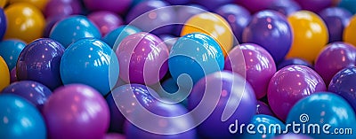 An array of colorful balls in assorted sizes and shades, producing a dynamic and cheerful visual scene Stock Photo